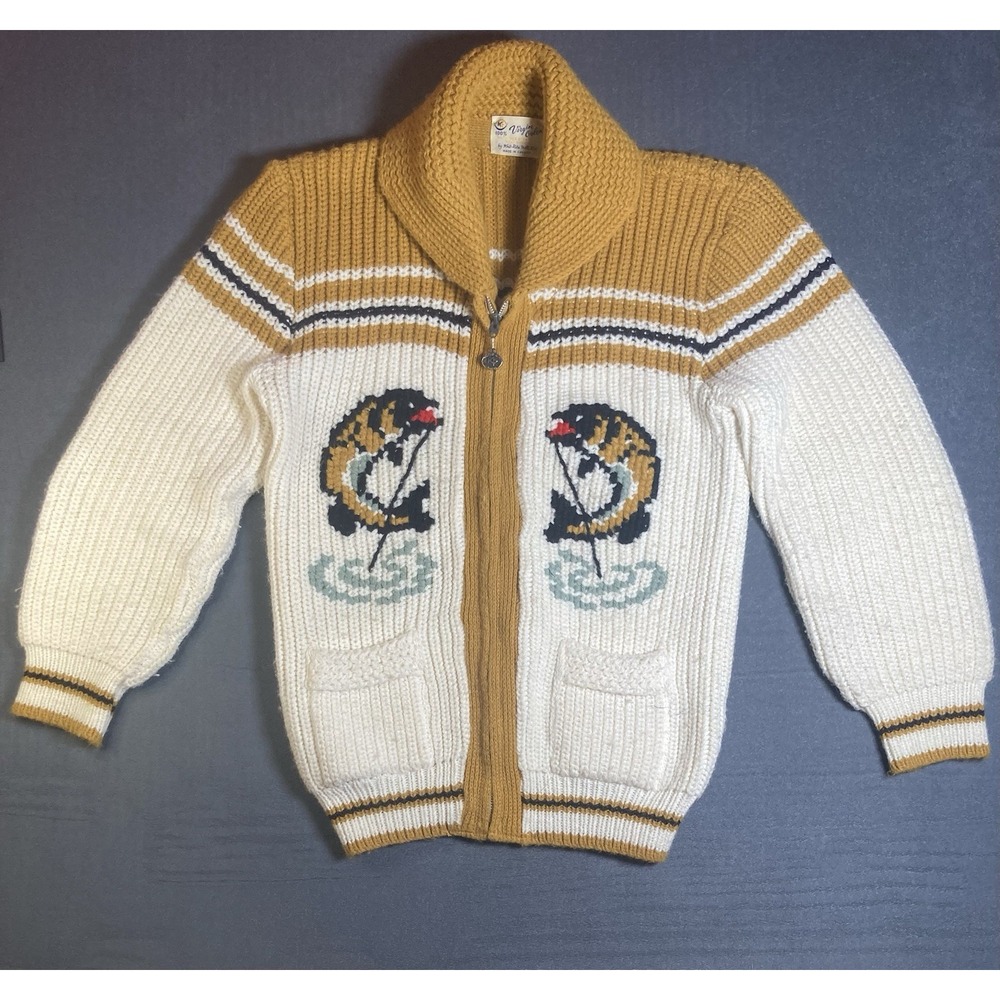 Vintage Knit Rite Mills Pure Orlon Cardigan Sweater Trout M